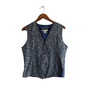 One Resource Floral Silk Vest Cottagecore Career Button‎ Up Blue Size M